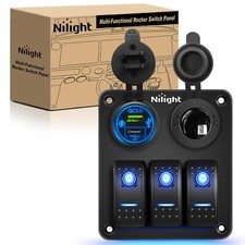 Nilight 3 Gang Rocker Switch Panel Pre-Wired Aluminum Panel with PD Type C USB picture