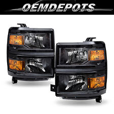 Headlights For 2014-2015 Chevy Silverado 1500 Black Left+Right Headlamps Pairs picture