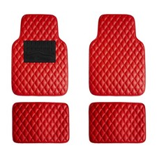 Universal Leather Floor Mats for Car Auto Diamond Pattern Red picture