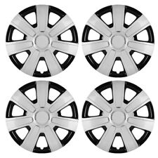 15'' SET OF 4 WHEEL COVERS SNAP ON FULL HUB CAPS R15 TIRE&STEEL RIM BLACK-SILVER picture