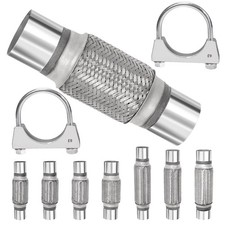 3PCS 2.5'' Exhaust Flex Pipe Kit w/U-Clamp Stainless Steel Double Braid picture