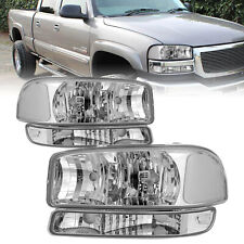 For 1999-2006 GMC Sierra/ 00-06 Yukon 4Pcs Factory Chrome Headlights+Bumper Lamp picture