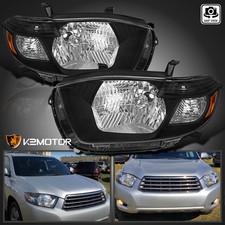 Fits 2008-2010 Toyota Highlander Halogen Black Headlights Replacement Left+Right picture