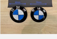 2 PCS BMW 82mm 74mm Original Hood Trunk Emblem Logos Blue picture
