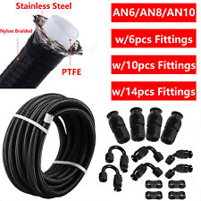 6AN 8AN 10AN Nylon Braided E85 PTFE Oil Fuel Line+Hose End Fittings Kit 10/20FT picture