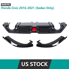 For 2016-2021 Honda Civic Gloss Black Rear Bumper Diffuser Lip W/ LED Light NEW picture