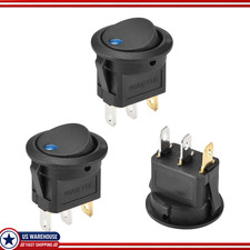 3PCS 12V 20A Waterproof Rocker Switch Blue Round Dot Light, 3Pin SPSTColor: Blue picture