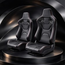 2PCS Universal PVC Leather Racing Bucket Seats with Dual Sliders Black picture