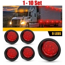 5-50PCS 2Inches Red Trailer Round 9 Marker Lights LED Grommet Fit with RV Truck picture
