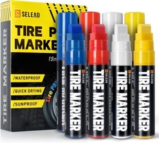 Selead jumbo tire marker White Red Yellow Blue - 8 Pack 15mm wide tip paint pens picture