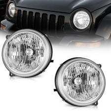 Pair Headlights Left &Right For 2002-2004 Jeep Liberty Chrome Headlamps picture
