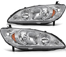 Headlights Assembly For 2004-2005 Honda Civic Chrome Front Left+Right Pair Lamps picture