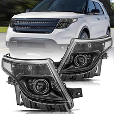 For 2011-2015 Ford Explorer Halogen Black Housing Projector Headlights Pair Set picture