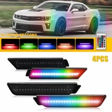 4x Dynamic RGB LED Side Marker Lights For Chevrolet Camaro 2010-2015 Smoked Lens picture