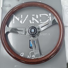 360mm NARDI Classic Mahogany Wood Steering Wheel Silver Chrome Finish Upgrade US picture