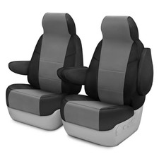 Coverking Premium Leatherette 1st Row Black & Medium Gray Custom Seat Covers picture