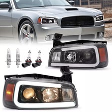 DOT For 2006-2010 Dodge Charger Black LED Tube Projector Headlights Headlamps picture