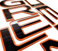 3D BLACK ORANGE OUTLINE  DOMED TAILGATE LETTERS FOR RIDGE 2024-2026 US MADE picture