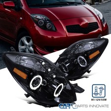 For Toyota 06-08 Yaris 3Dr Hatchback Glossy Black LED Halo Projector Headlights picture