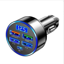 5 Port Fast Auto Plug Car Charger USB Type-C Voltage Display for iPhone Samsung picture