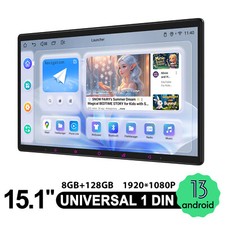 Universal Single Din 15.1 inch touchscreen Android 13 car stereo with 8+128GB picture