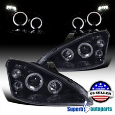 Fits 2000-2004 Ford Focus Halo Angeleyes Projector Headlights Glossy Black Smoke picture