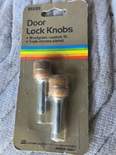 Vintage CUSTOM ACCESSORIES DOOR LOCK KNOBS CHROME WOOD BARREL GM, FORD picture