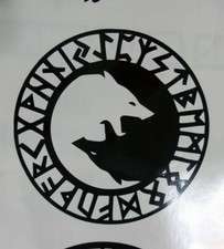 Viking Nordic Yin Yang Wolf w Runes die cut Vinyl car decal sticker picture