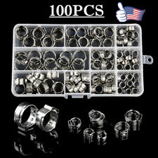US 100PCS Assorted Hose Clamps Stainless Steel Ear Cinch Rings Crimp Pinch Set picture
