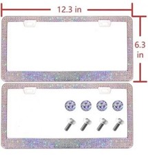 Sparkling License Plate Frame 2PCS Crystal AB Aurora Boreale Diamond Bling picture