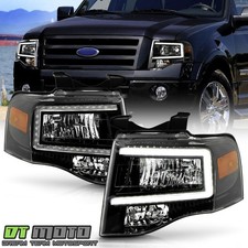 For 2007-2014 Ford Expedition Upgrade Black LED Tube Headlights Pair Left+Right picture