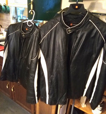 Two matching Wilsons Genuine Leather Black Biker Riding Jackets 2XL and MED picture