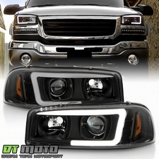 Black 1999-2006 GMC Sierra Yukon Denali LED Tube Projector Headlights Headlamps picture