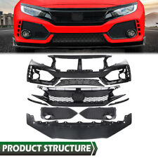 Fit For 16-21 Honda Civic Type-R Style Front Bumper Cover+Lip+Grille Full Kit  picture