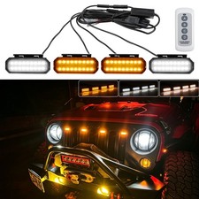 4PCS Amber White LED Grille Grill Lights Strobe Lights For JEEP Wrangler JKU JK picture
