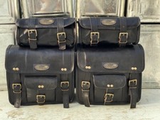 Leather Motorcycle Saddle Bags 4 Black Leather Side Pouch Panniers 4 Bags Combo picture
