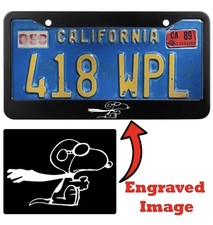 Engraved Black License Plate Frame - Snoopy picture