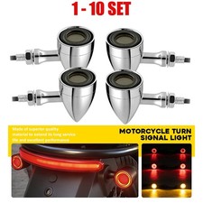 Motorcycle Amber&Red Lamp Chrome LED Bullet Turn Signal Brake Light Blinker 4-40 picture