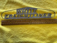 Vintage White Freightliner Front Nameplate Script Emblem Badge Metal Ornament picture