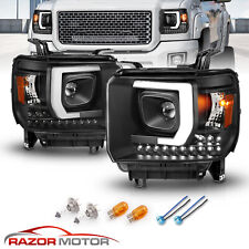[LED Plank Style]For GMC Sierra 14-15 1500;15-19 2500/3500HD LED Black Headlight picture