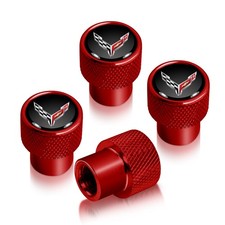 Chevrolet Corvette C8 Logo in Black on Red Aluminum Tire Valve Stem Caps picture
