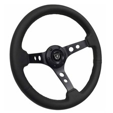 VSW 14” Black Leather 3-Spoke Steering Wheel w/ 6-Bolt 70mm PCD picture