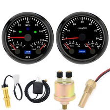 2 Gauge Set 85mm GPS Speedometer 0-120MPH/Fuel/Volt/Tacho/Oil/Temp with Senders picture