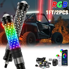 1FT RGB LED Laser Whip Lights Pair for UTV ATV SXS RZR Can-Am Bluetooth App picture