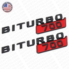 2x Mercedes BRABUS BITURBO 700 Fender Nameplate Badge Marker Emblem Gloss Black picture
