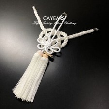 A Set JDM Junction Produce White Kintsuna Rope JP Kiku Knot Luxury Car Mascots picture