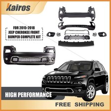Front Bumper Grille Kit with Fog Lamps & Bezels For 2015-2018 Jeep Cherokee picture