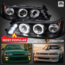 Black Fits 1993-1997 Toyota Corolla LED Halo Projector Headlights Left+Right picture
