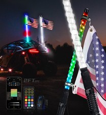 2x 2FT Whip Lights RGBW Chasing with Spring Base Turn Signal for Polaris UTV ATV picture