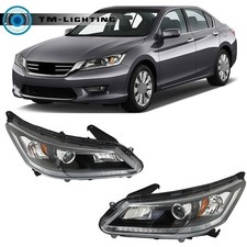 Pair of Headlight Headlamp Black For 2013-2015 Honda Accord  Halogen w/o LED DRL picture